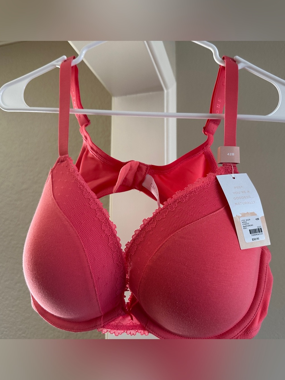 Cacique Coral Pink Lace-Trim Full Coverage Bra